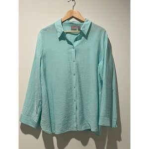 Chico's Women's Button‎ Up Top Aqua Blue Long Sleeve Size 3 Blouse